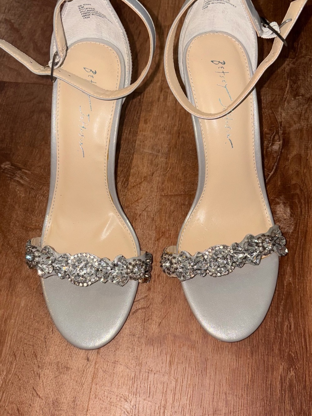 Betsey Johnson Silver Crystal-Strap Open-Toe Heels